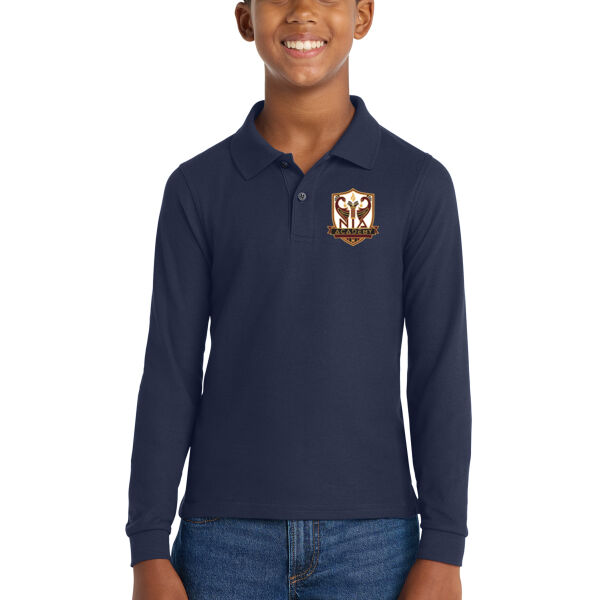Port Authority Youth Silk Touch Long Sleeve Polo - Embroidered Logo Thumbnail