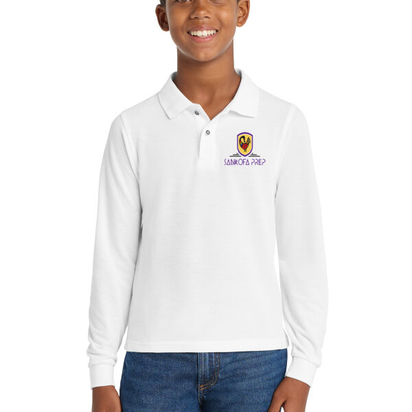 Port Authority Youth Silk Touch Long Sleeve Polo - Embroidered Logo Thumbnail