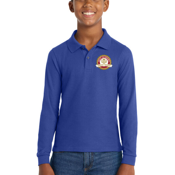 Port Authority Youth Silk Touch Long Sleeve Polo - Embroidered Logo Thumbnail
